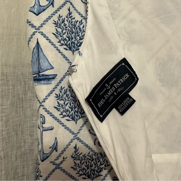 KJP Kiel James Patrick Sea Garden Maxi Dress Sz 8 blue white linen nautical sea - Picture 12 of 15